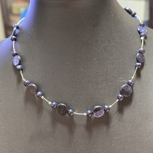 Handmade Blue Glitter Beaded Necklace